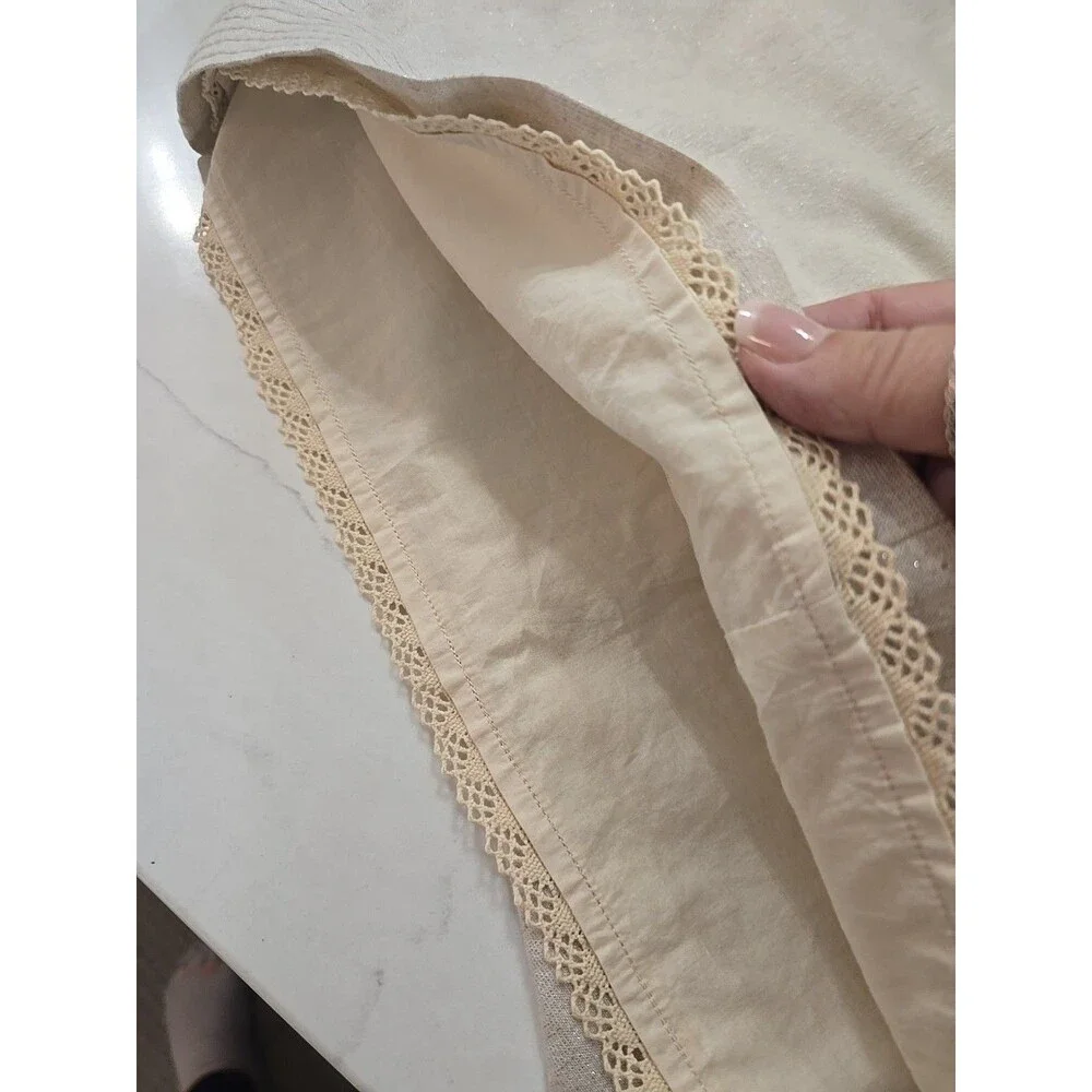 Anthropologie Floreat Linen Blend Beaded Embroidered Skirt 6 Oatmeal Hippie Boho